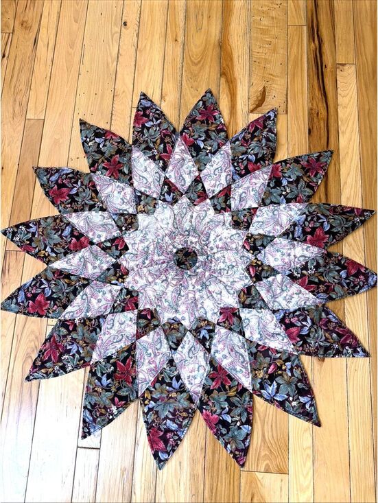 Other - VTG Handmade Star Quilt Table Topper Centerpiece Floral 36” Country Farm Boho